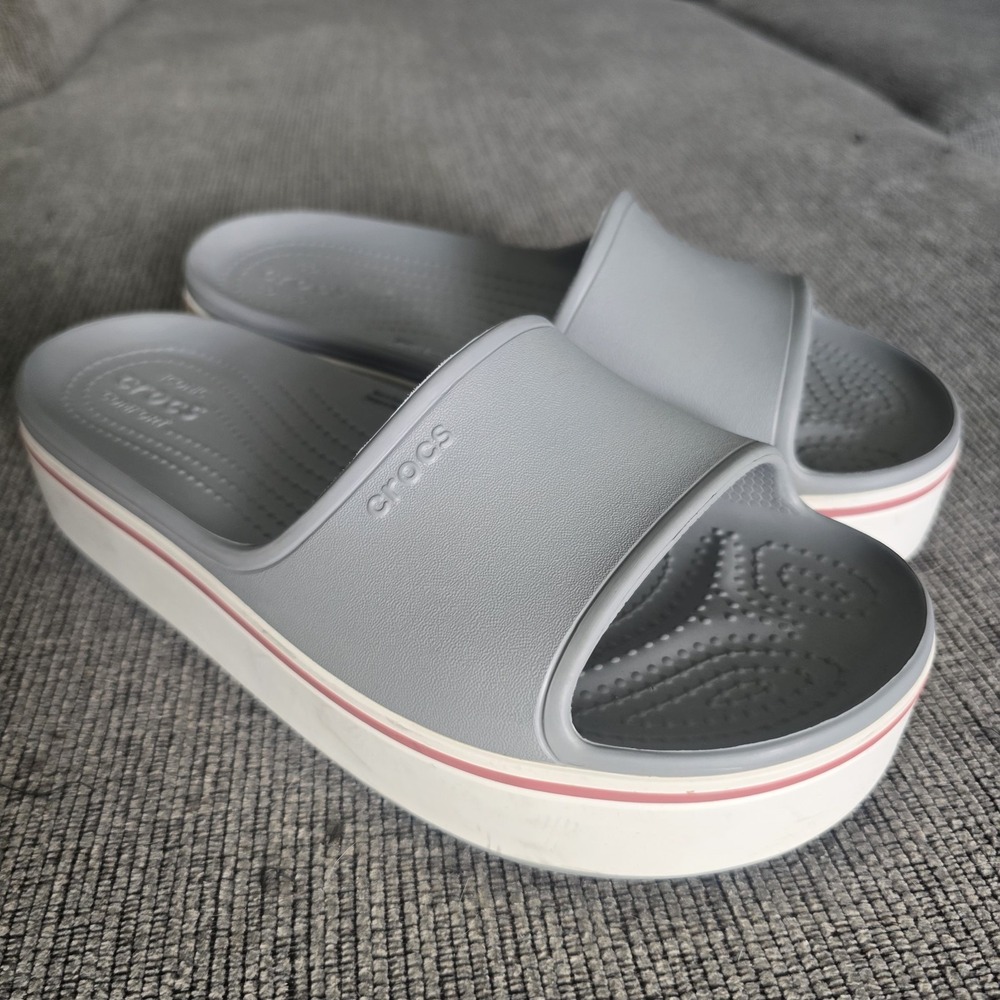 CROCS Men's 7 Women's 9 Gray Crocband Platform Slides (Light Grey/Rose)‎ Sandals